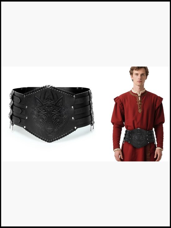 Medieval Viking Faux Leather Wide Belt with Metal Buckle for LARP Costume main image 7